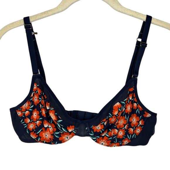 Lively Navy Blue & Orange Floral Underwire Bra Women's 34C - Picture 1 of 8